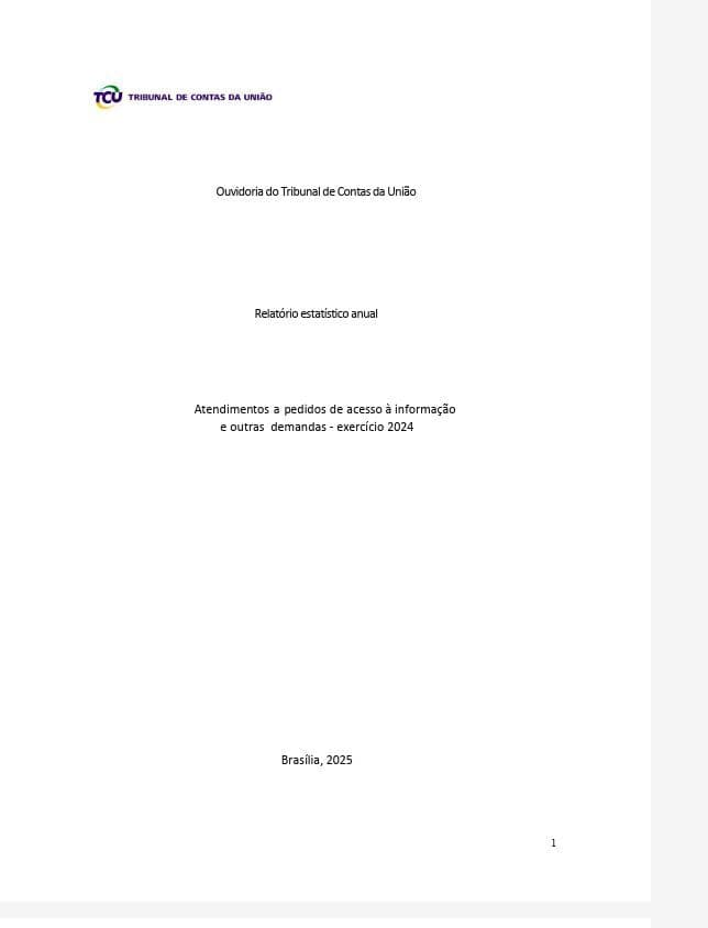 Capa da publicação: Ouvidoria do TCU: Relatório Estatístico Anual