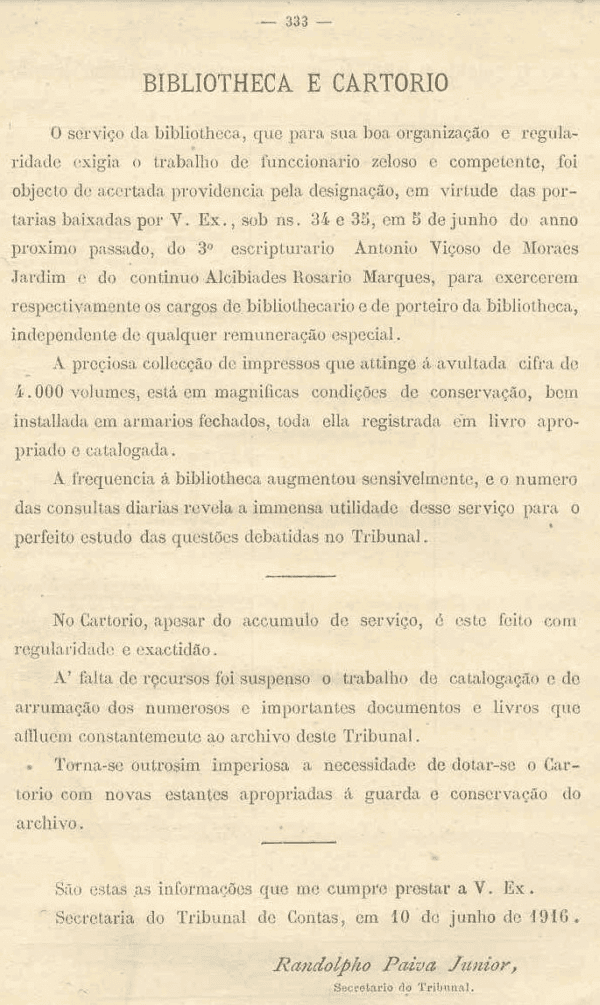 Criação da Biblioteca do TCU em 1915